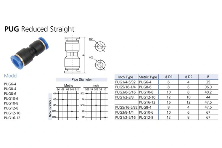 PU Black Plastic Pneumatic One Touch Tube Fitting